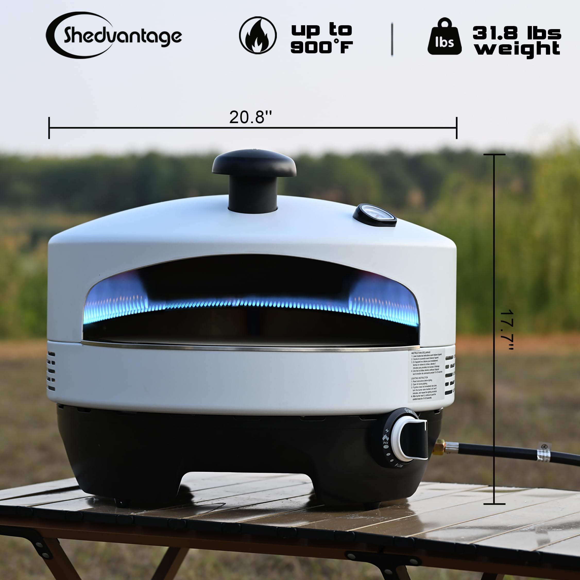 Outdoor Propane Pizza Oven with Automatic Ignition - 15-Inch Cordierite Stone for Perfect Crispy Crust, Built-In Thermometer & Pizza Peel Included - Ideal for Backyard Parties, Camping & Outdoor Cooking