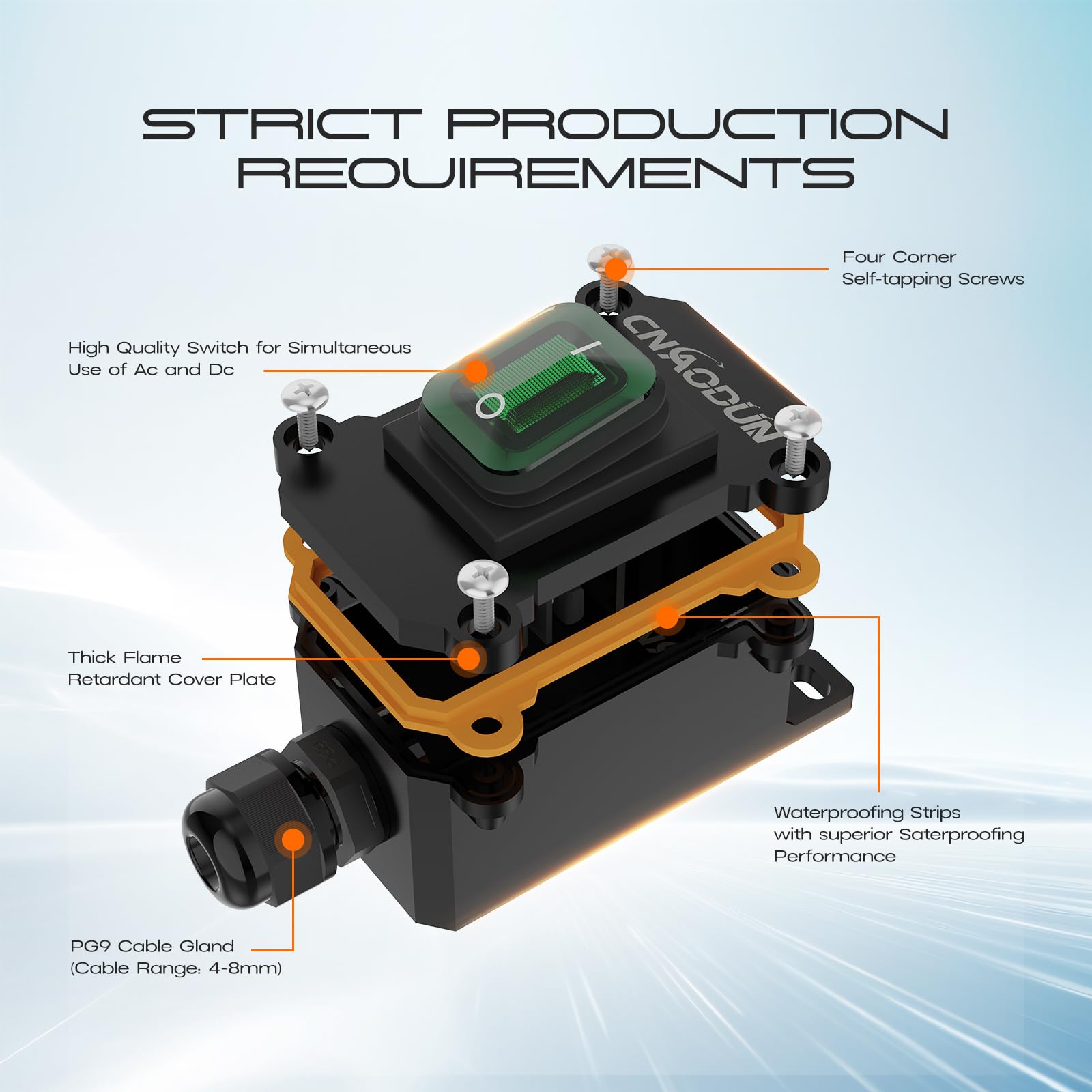 20A-125V 16A-250V AC Waterproof Rocker Switch with Green LED Light - DPST Toggle Power Switch for Outdoor Use - IP66 Rated for Marine, RV & Industrial Applications
