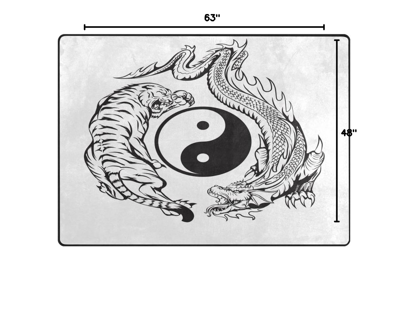 ALAZA Dragon vs Tiger Yin Yang Area Rug - Traditional Chinese Design Non-Slip Living Room & Bedroom Carpet 5'3