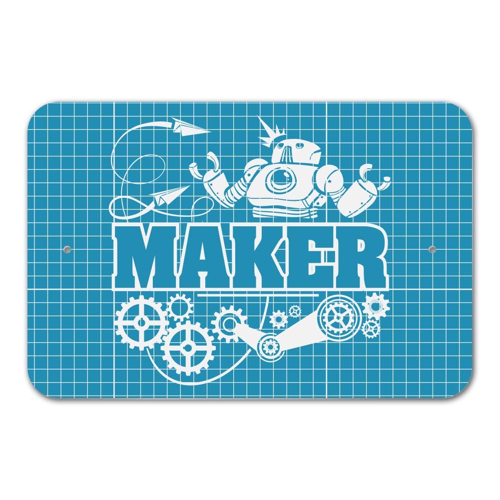 Custom Robot and Gears Blueprint Design Wall Art - Unique Home Office Decor for Tech Enthusiasts | Perfect for Man Cave, Workshop & Industrial Style Spaces