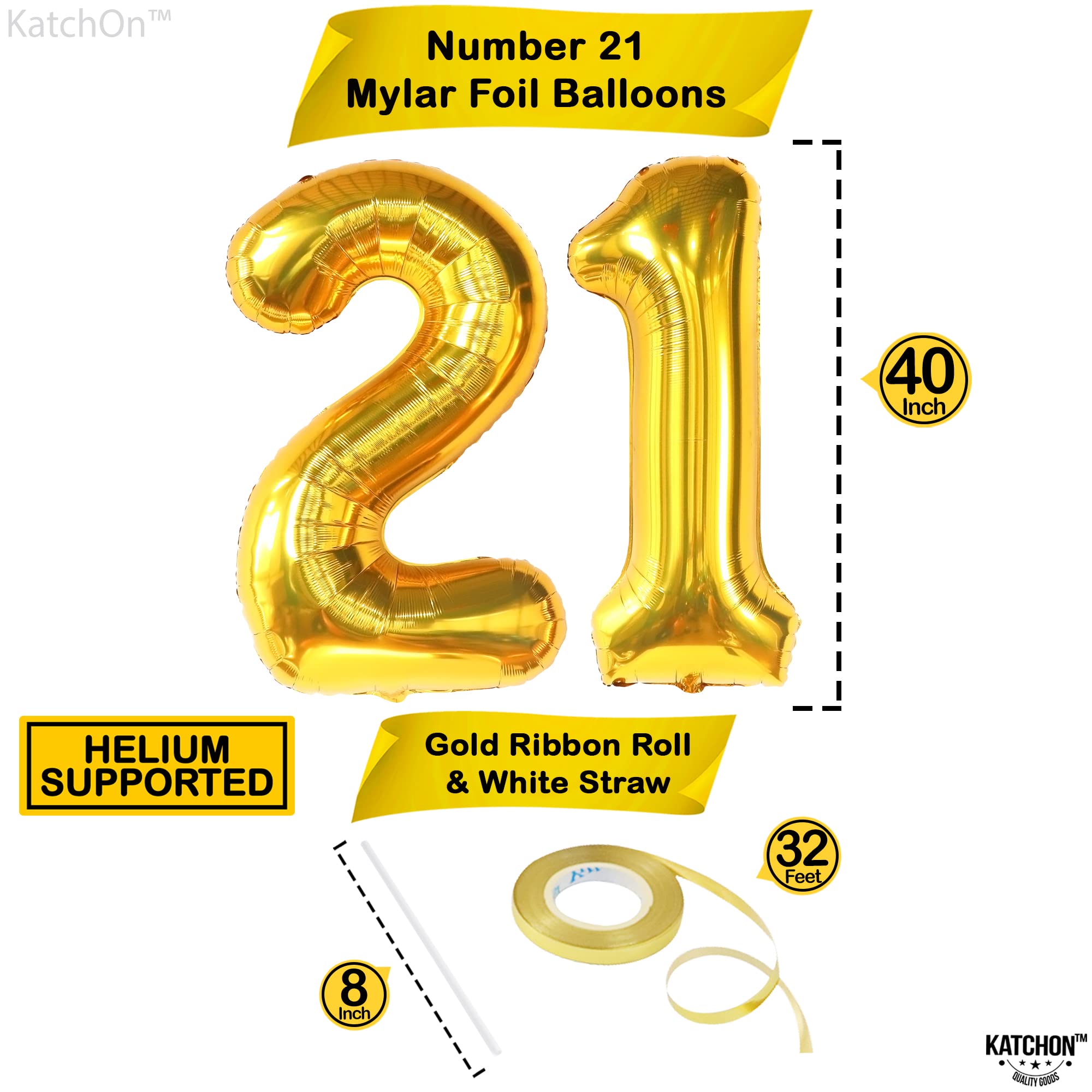 KatchOn Gold 21 Balloon Numbers - 40 Inch Large Foil Balloons for 21st Birthday Party Decorations | Elegant Gold Number Balloons for Women's Milestone Celebration | Perfect for Birthday Backdrops, Photo Booths & Anniversary Decor