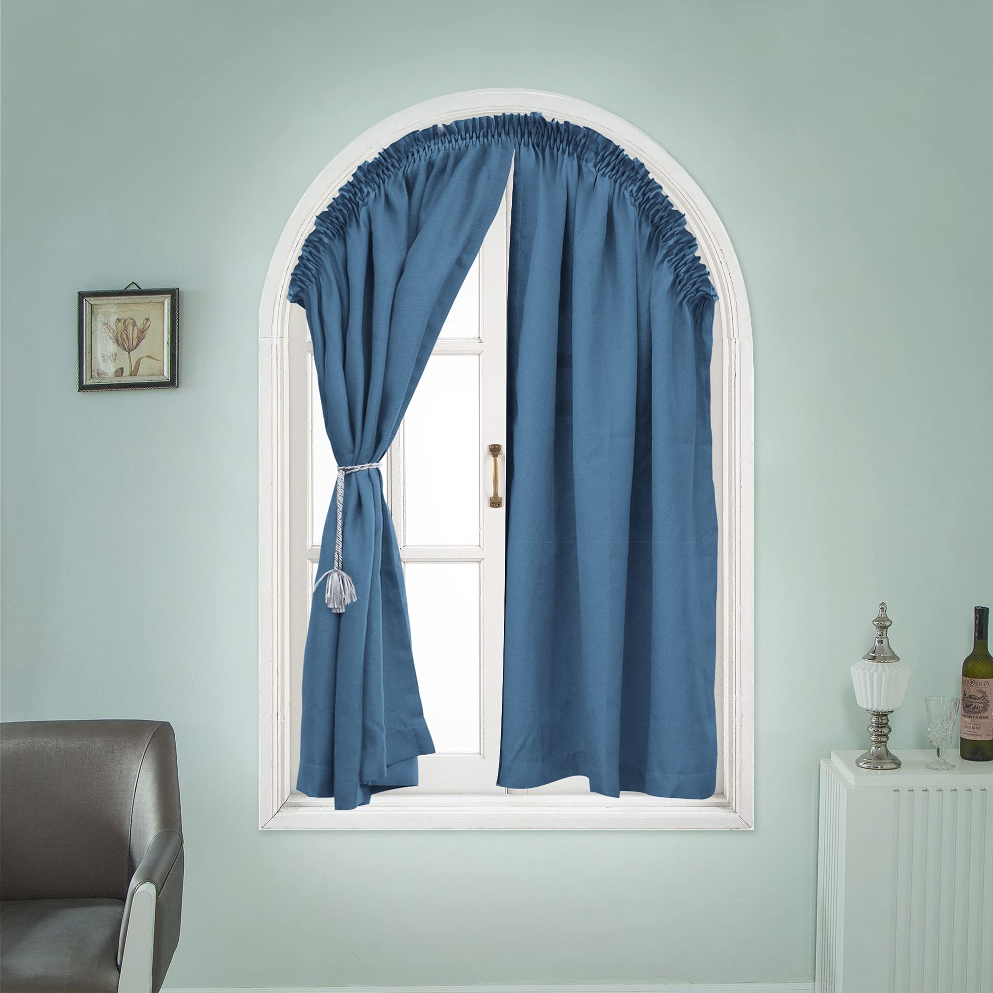 Custom Blackout Arch Window Curtains - Dark Blue Semicircle Shades for Doorways & Fan Windows