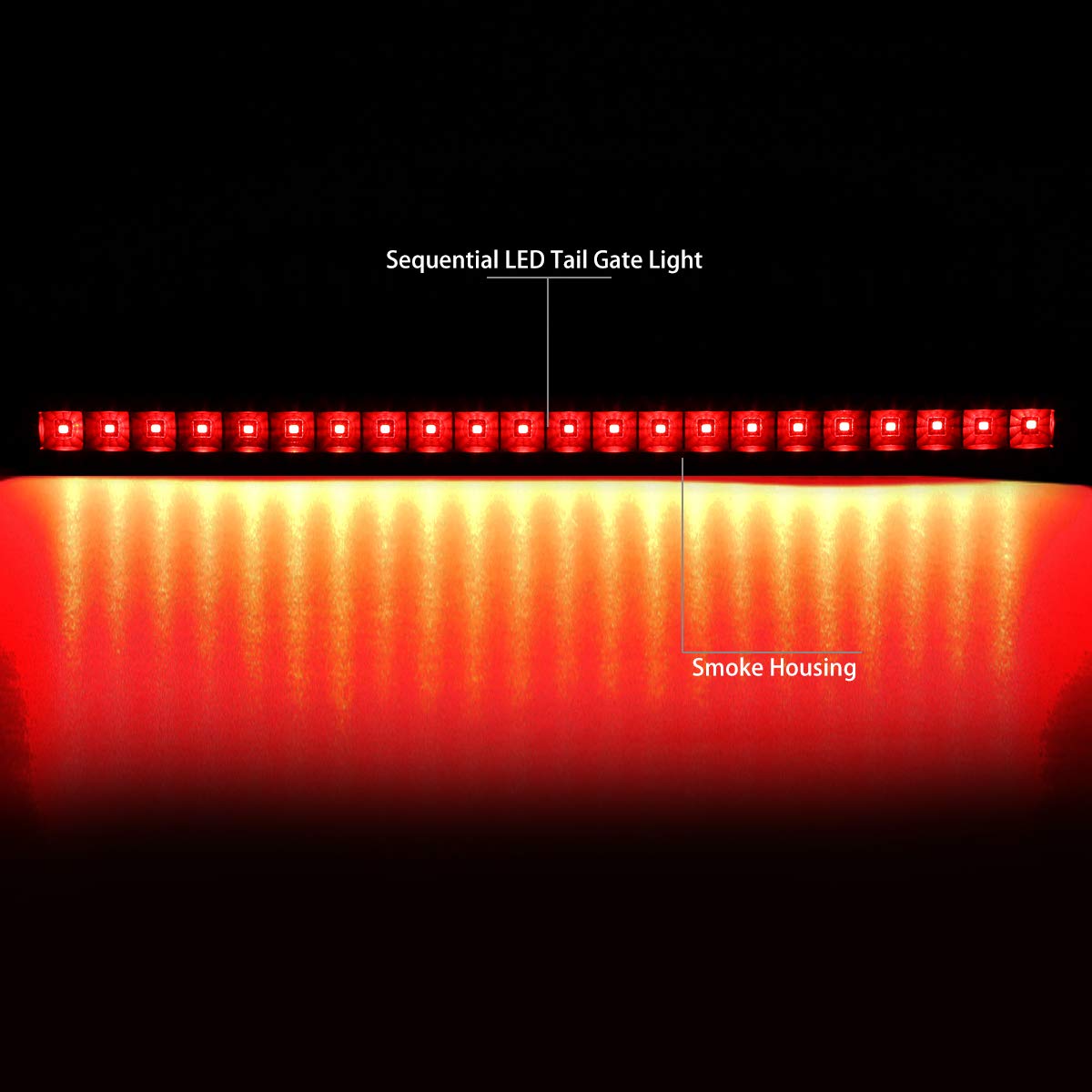 DNA Motoring TGL-DRAM03-LED-BK-SM-L Sequential LED Tailgate Light Bar - Smoked Lens Third Brake Lamp for Trucks & SUVs | Enhances Visibility & Safety During Night Driving