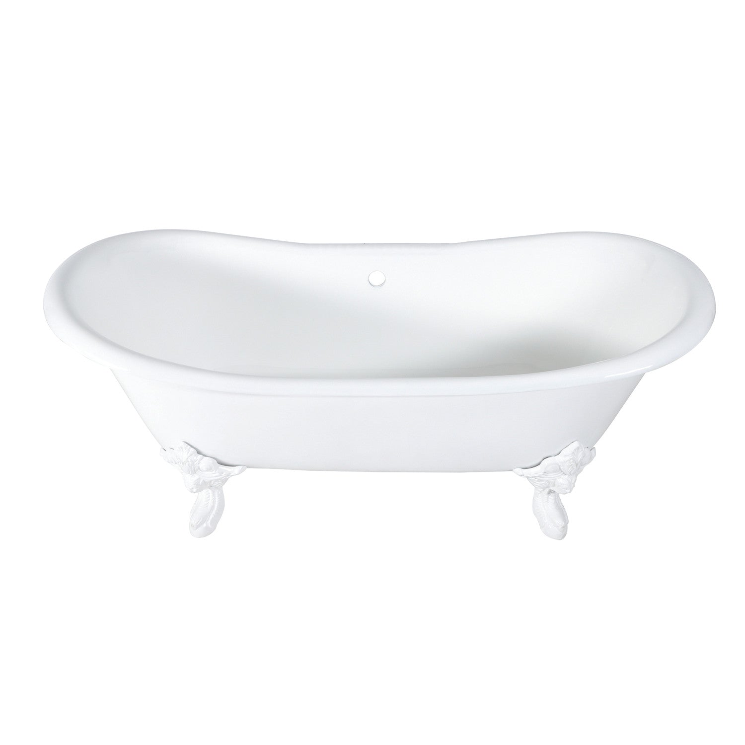 72 Inch White Cast Iron Clawfoot Bathtub - Oval Double Slipper Design (No Faucet Drillings) | Vintage Freestanding Soaking Tub for Luxury Bathroom & Spa Retreat