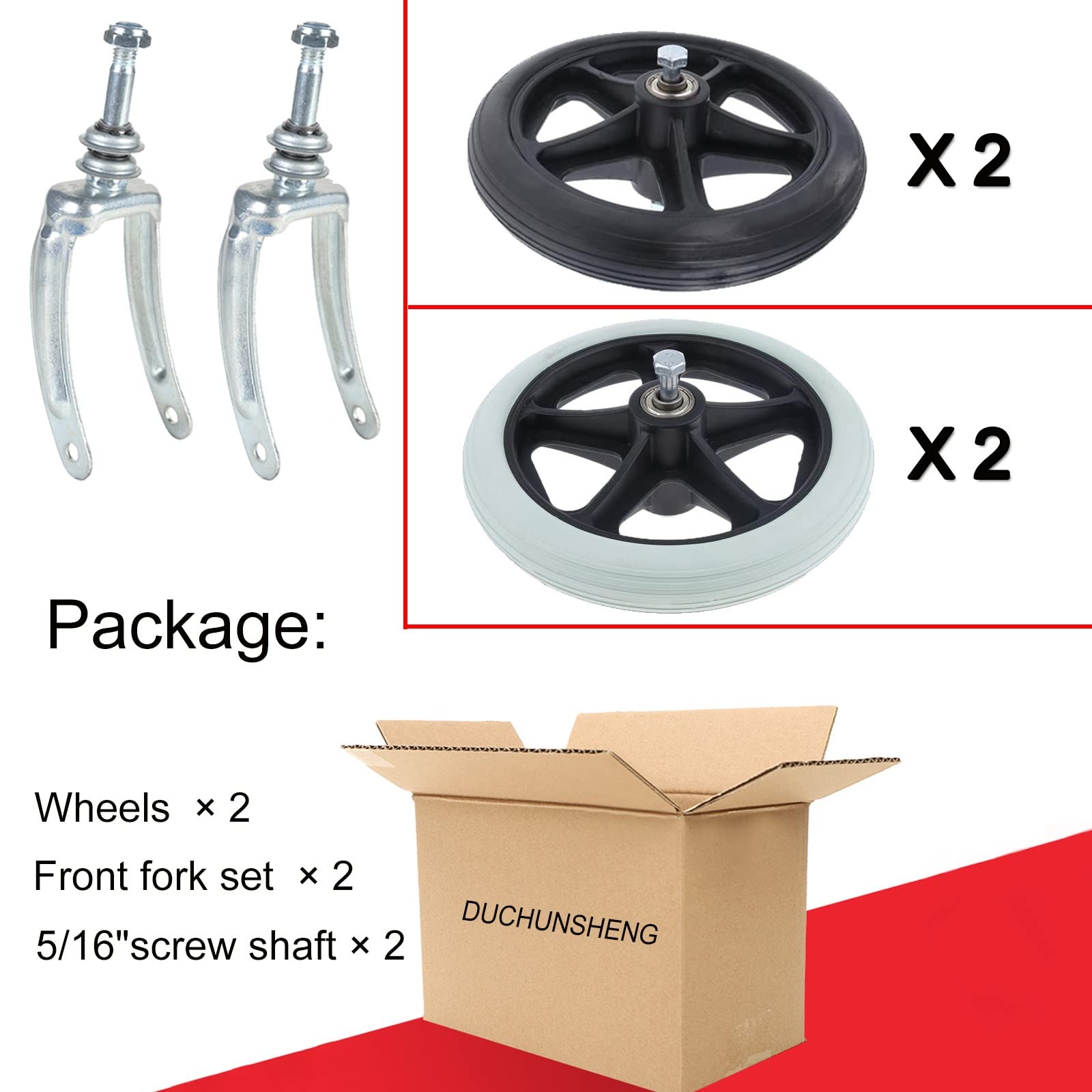 Universal Wheelchair Front Wheels Replacement - 2 Pcs Solid 6