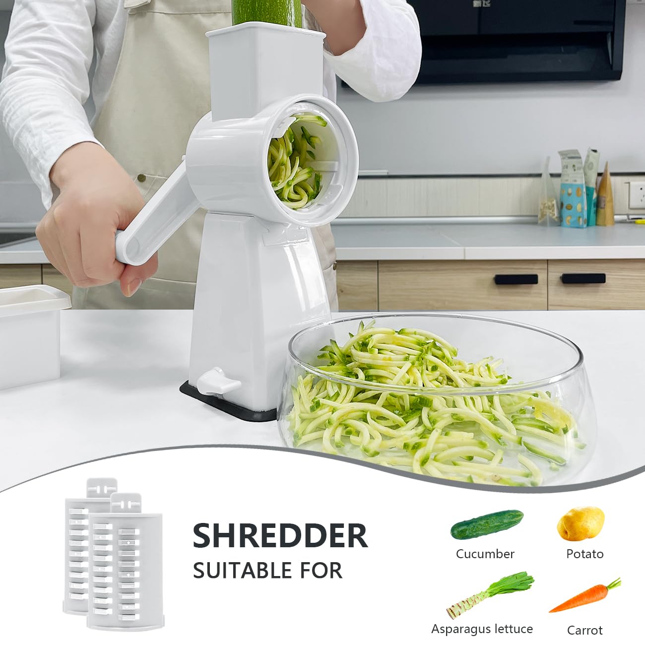 3-in-1 Manual Rotary Cheese Grater with Stainless Steel Blades & Non-Slip Suction Base - Perfect for Grating Cheese, Nuts, Vegetables & Chocolate - Ideal for Kitchen, Camping & Food Prep