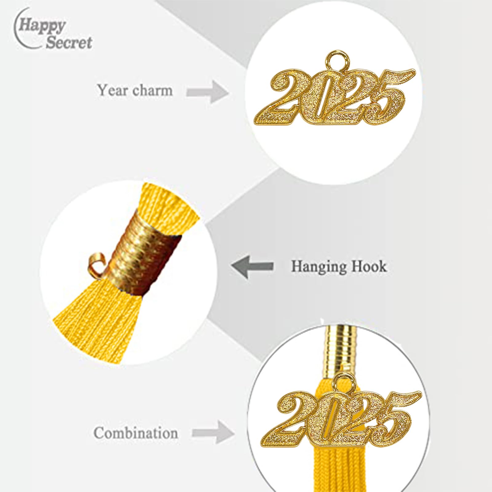 2025 Graduation Cap Tassel with Year Charm - Happy Secret Graduation Ceremony Accessories for High School & College Graduates - Perfect for Commencement, Photo Shoots & Keepsakes