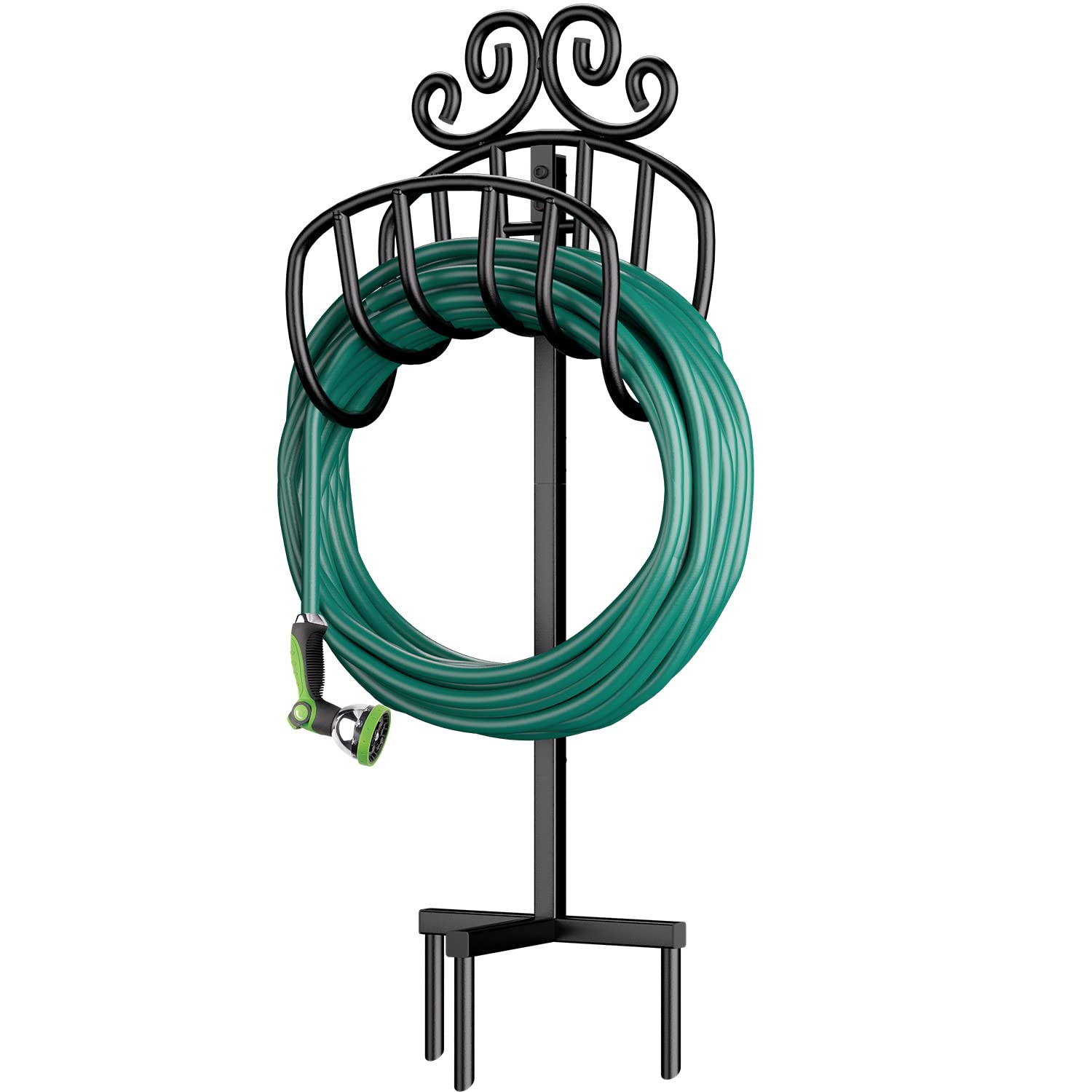 Amagabeli Freestanding Garden Hose Holder - Heavy Duty Metal Hose Stand Hanger for 125ft Hose, Rustproof & Detachable with Ground Stakes - Perfect for Outdoor Lawn, Yard & Garden Watering Storage (Black, BG373)