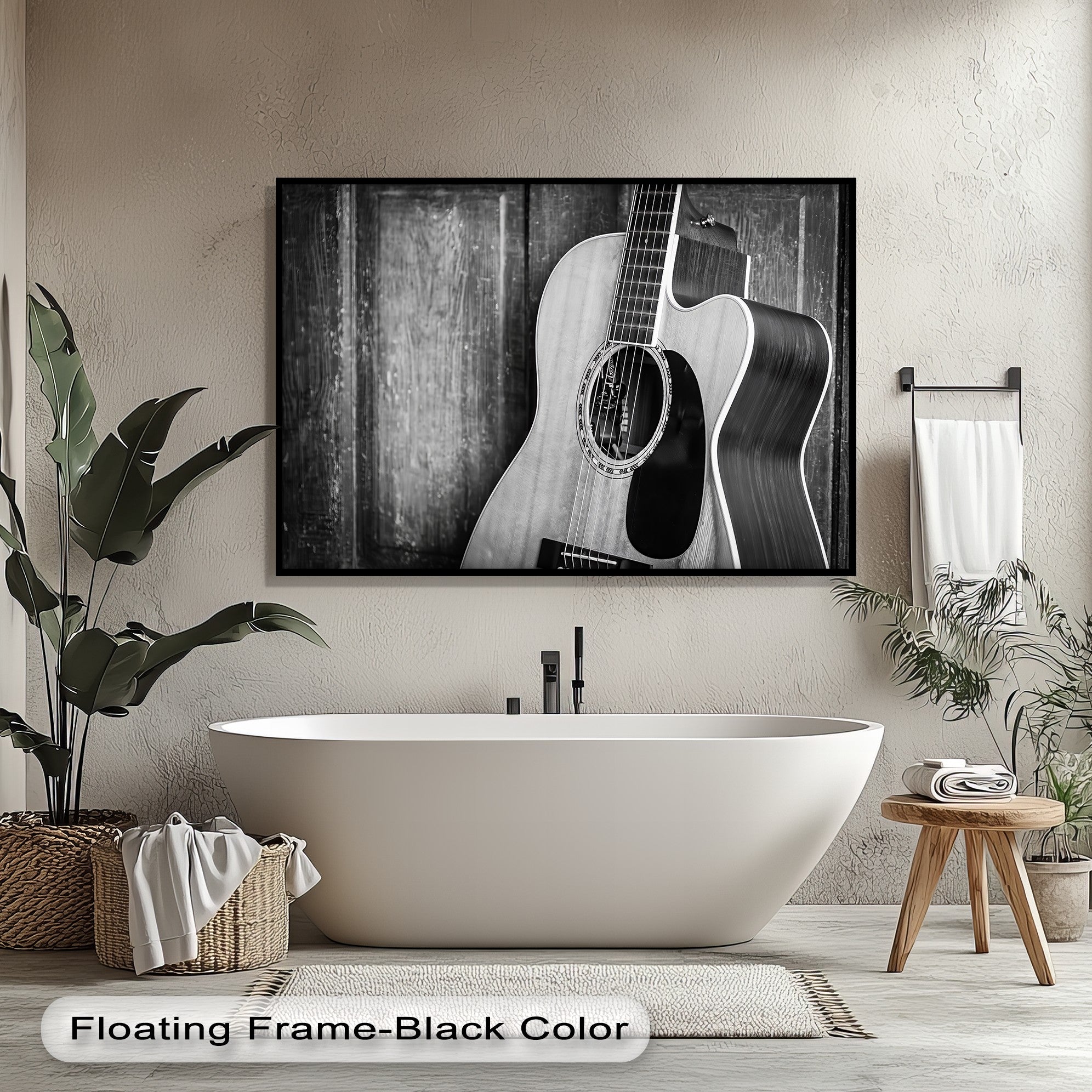 Acoustic Soul - Black and White Guitar Music Canvas Wall Art Print for Home & Office Decor - Perfect for Living Room, Bedroom, Studio