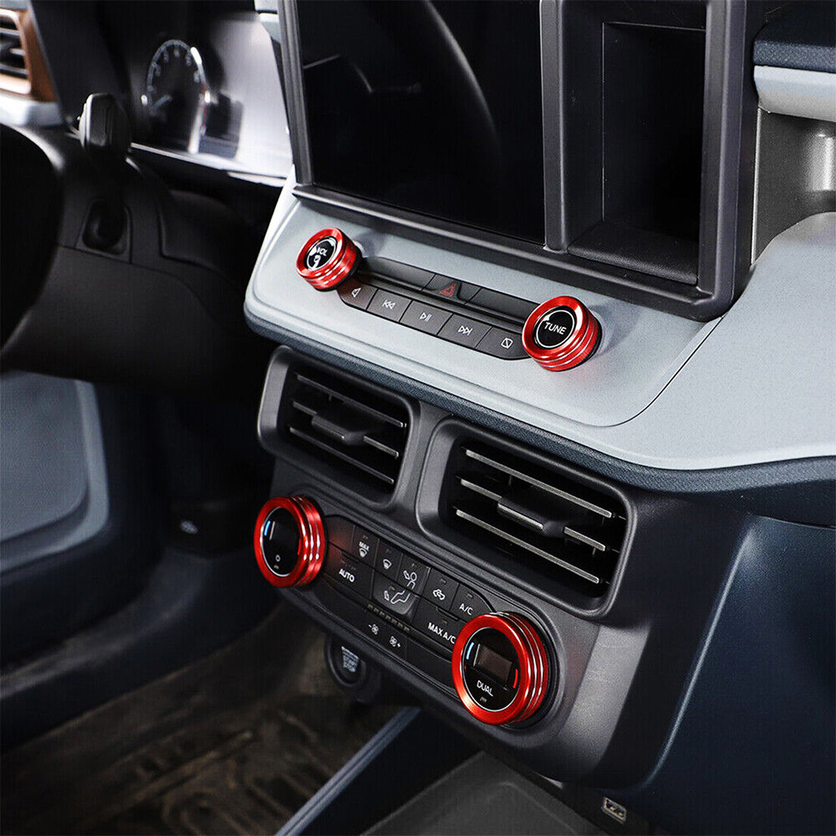 4-Piece Red Aluminum AC/Stereo Knob Covers for 2022+ Ford Maverick - Upgrade Interior Styling & Protect Controls (Perfect for Car Enthusiasts & Customization)