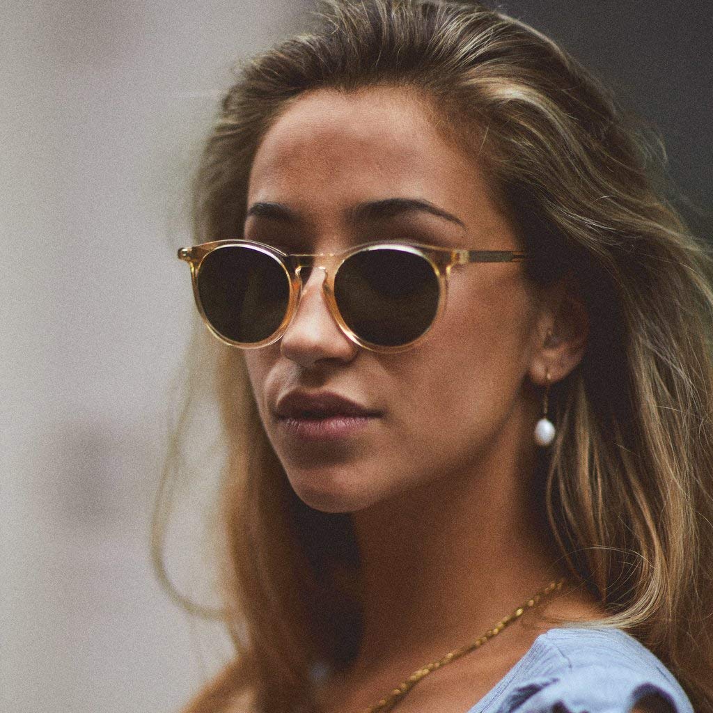 Christopher Cloos Paloma Champagne Round Polarized Sunglasses for Men & Women - UV Protection Unisex Fashion Shades with Case - Perfect for Driving, Beach & Outdoor Activities