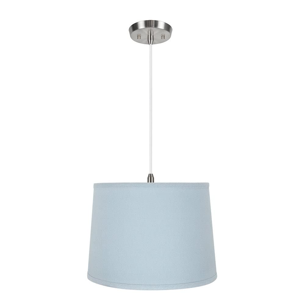 1-Light Fabric Lamp Shade - Hanging Light Blue Satin Nickel Finish Transitional Pendant - Perfect for Bedroom, Living Room & Dining Room Lighting Decor