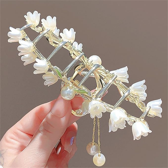 Korean Style Rose Petals Butterfly Tassel Hair Clips - Large Fashion Shark Hair Claws for Women & Girls | Gold Hair Accessories for Weddings, Parties & Daily Styling (Style 1)