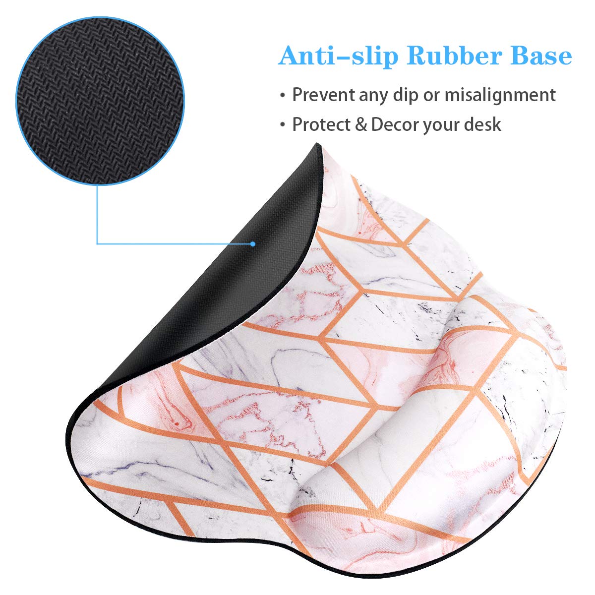 Ergonomic Mouse Pad with Wrist Support - Marble Design Non-Slip Mouse Mat for Laptop & PC - Pain Relief Comfort Wrist Rest (9