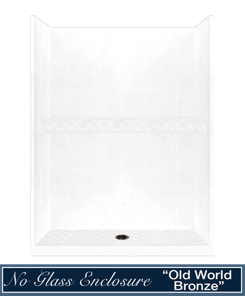 60 Alcove Natural Buff Sistine Stone & Diamond Stone Accent DIY Shower Remodel Kit - Easy Bathroom Upgrade for Home Renovation Projects