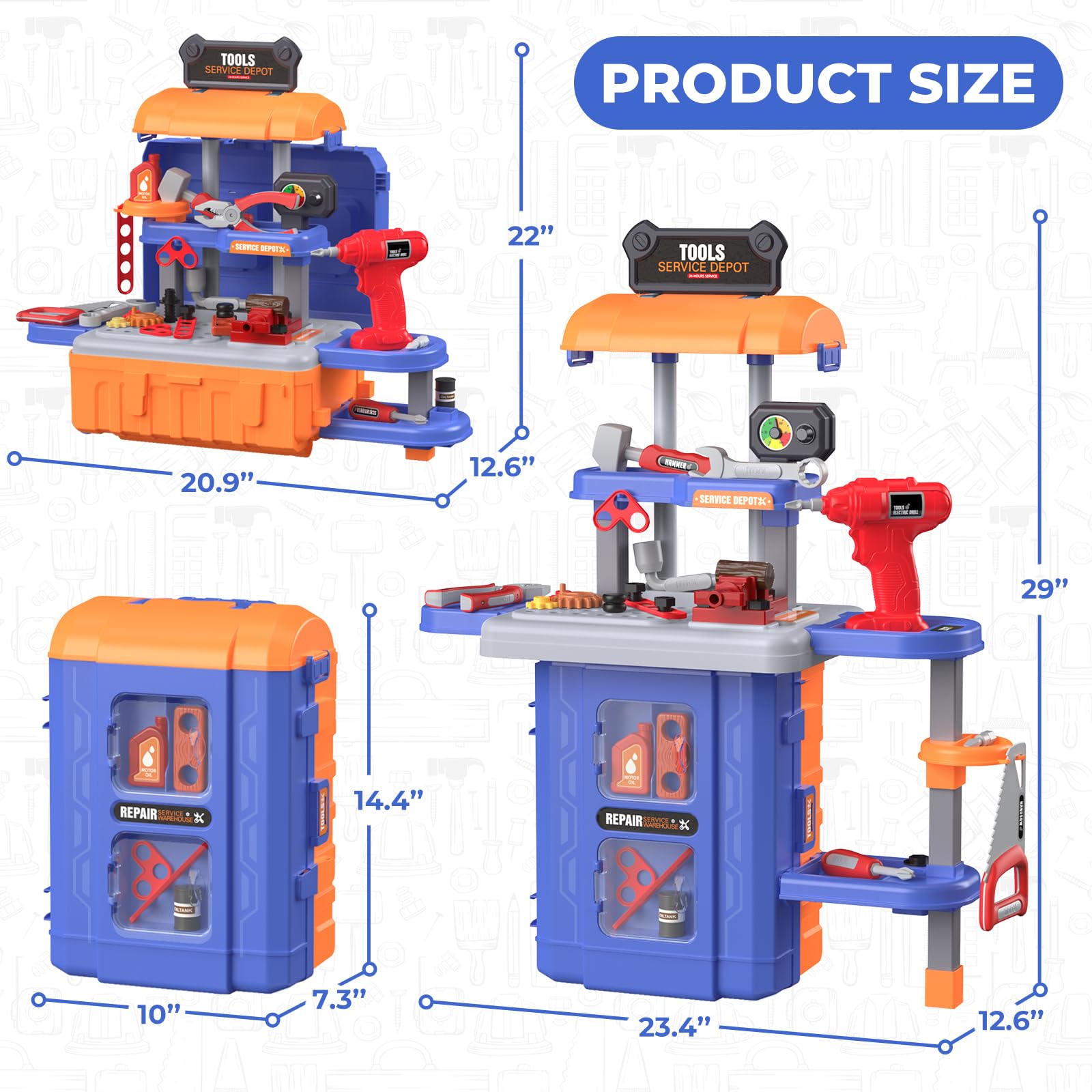 3-in-1 Kids Tool Bench Set with Realistic Toy Tool Box & Electronic Drill - Transformable Toddler Workbench Toy for Ages 3+ | Perfect for Pretend Play, DIY Projects & Early STEM Learning