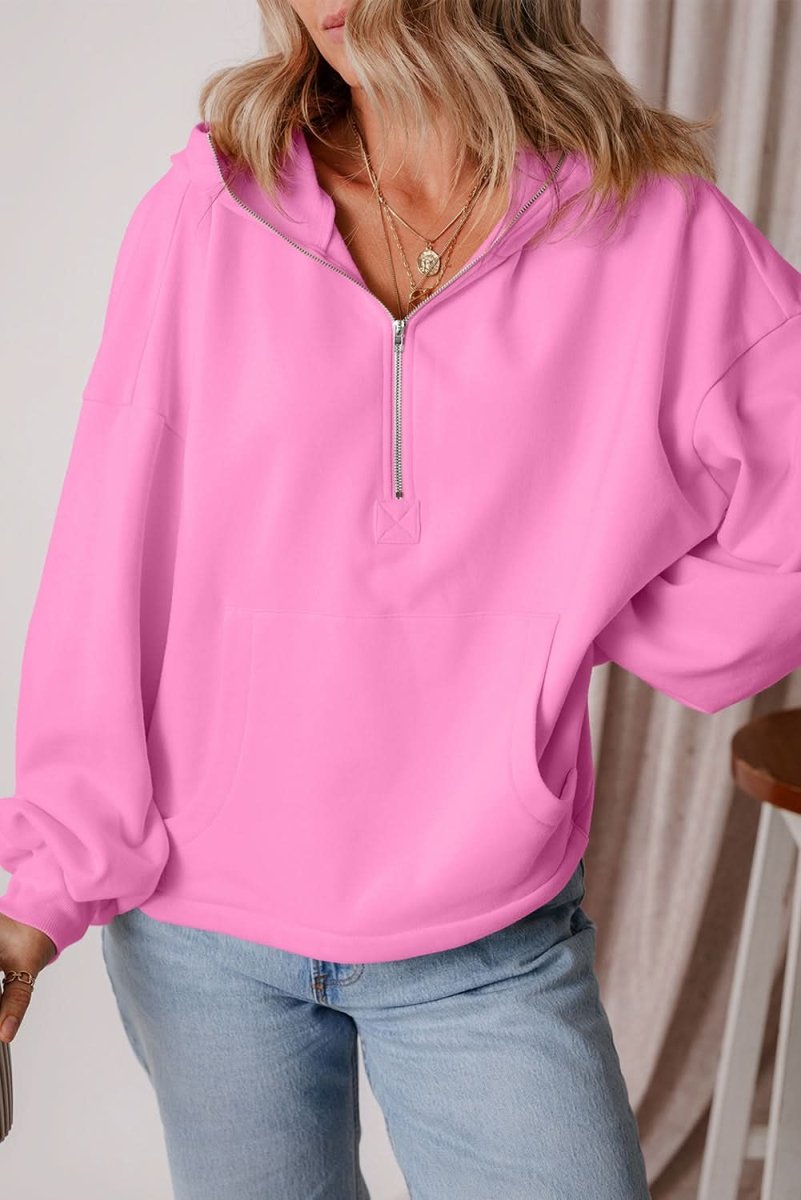 Cozy Fleece-Lined Half Zip Hoodie with Kangaroo Pockets - Warm Loose Fit Pullover for Women & Men - Perfect for Winter, Outdoor Activities & Casual Wear