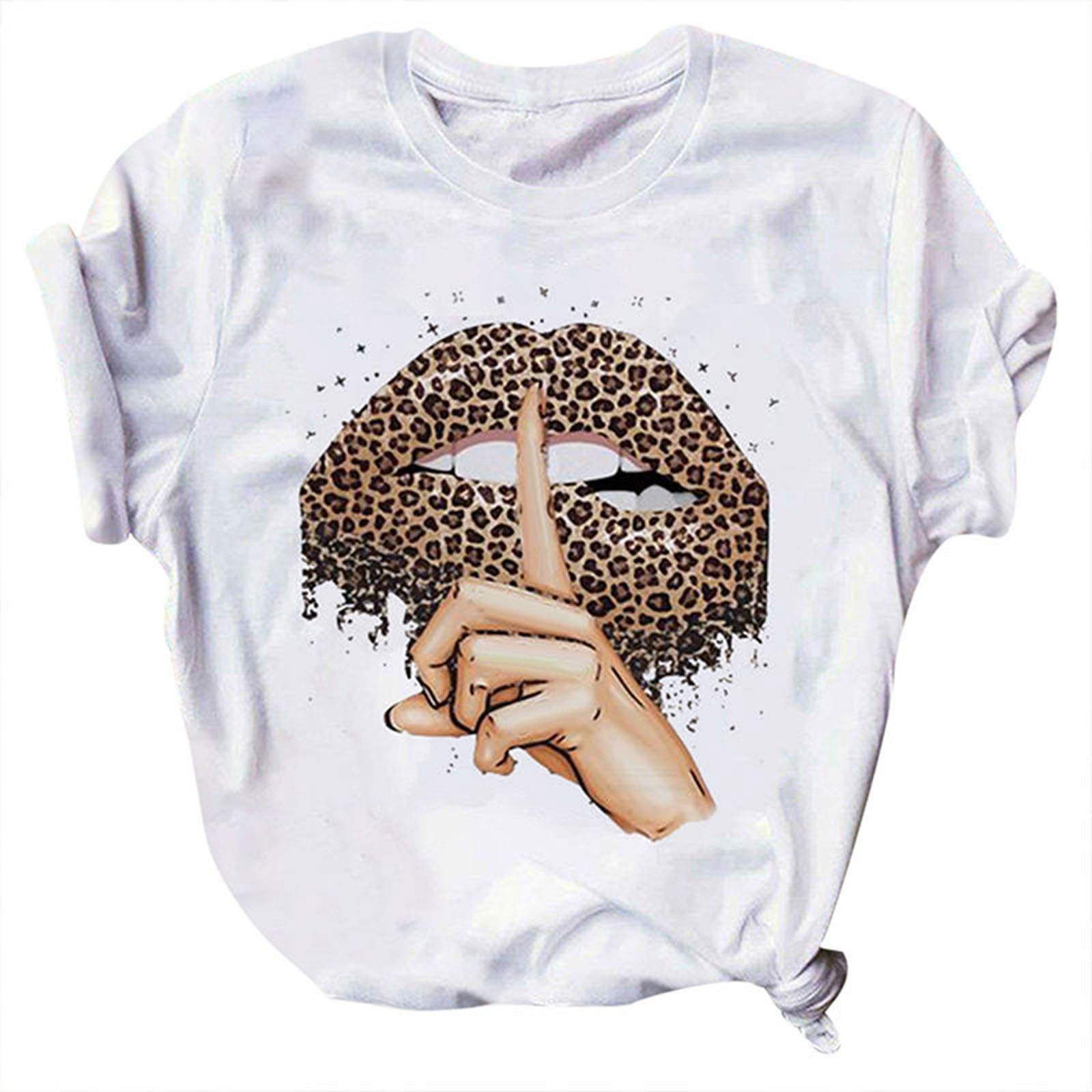 Lozeny Women's Graphic Lips V-Neck Short Sleeve T-Shirt - Summer Casual Fashion Top for Everyday Wear, Outings & Date Nights