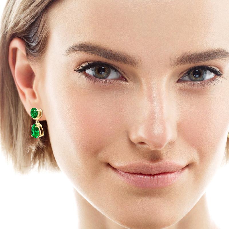 Vibrant Water Drop Emerald Drop Earrings for Women - Elegant Green Gemstone Dangle Earrings - Perfect for Weddings, Parties & Special Occasions