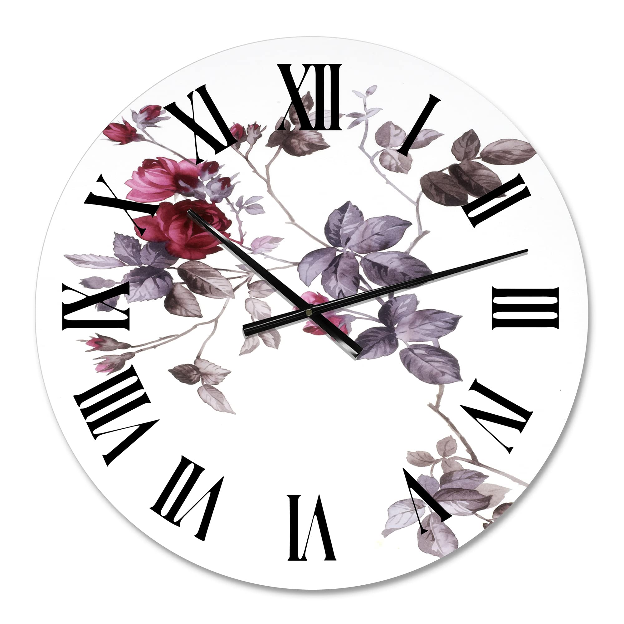Purple Wildflowers II Large Wall Clock - Floral & Botanical Decor for Home, Office, Living Room | Silent Non-Ticking Modern Clock