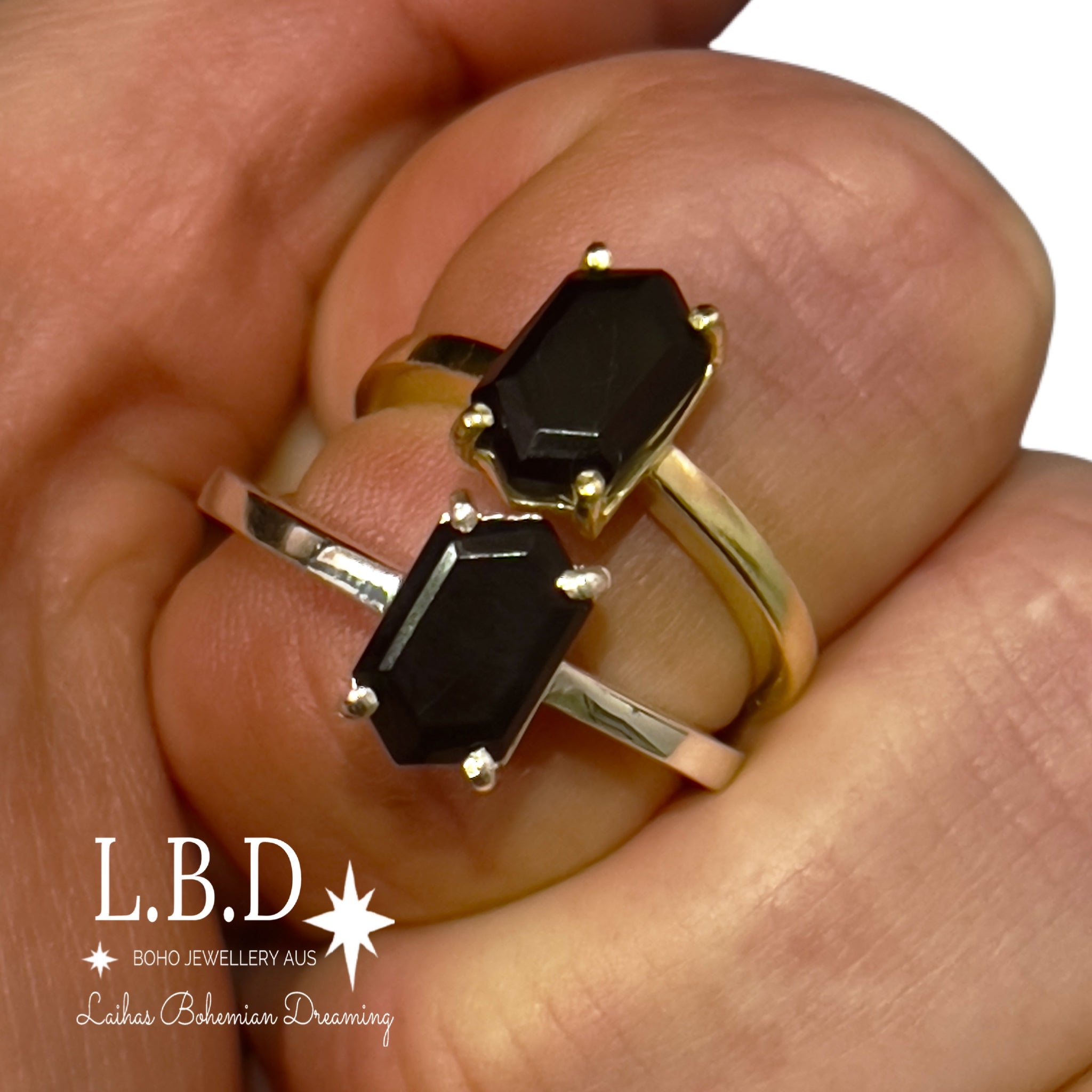 Laihas Mini Hex Crystal Onyx Ring for Women - Elegant Gothic Jewelry for Everyday Wear, Gift Giving & Special Occasions