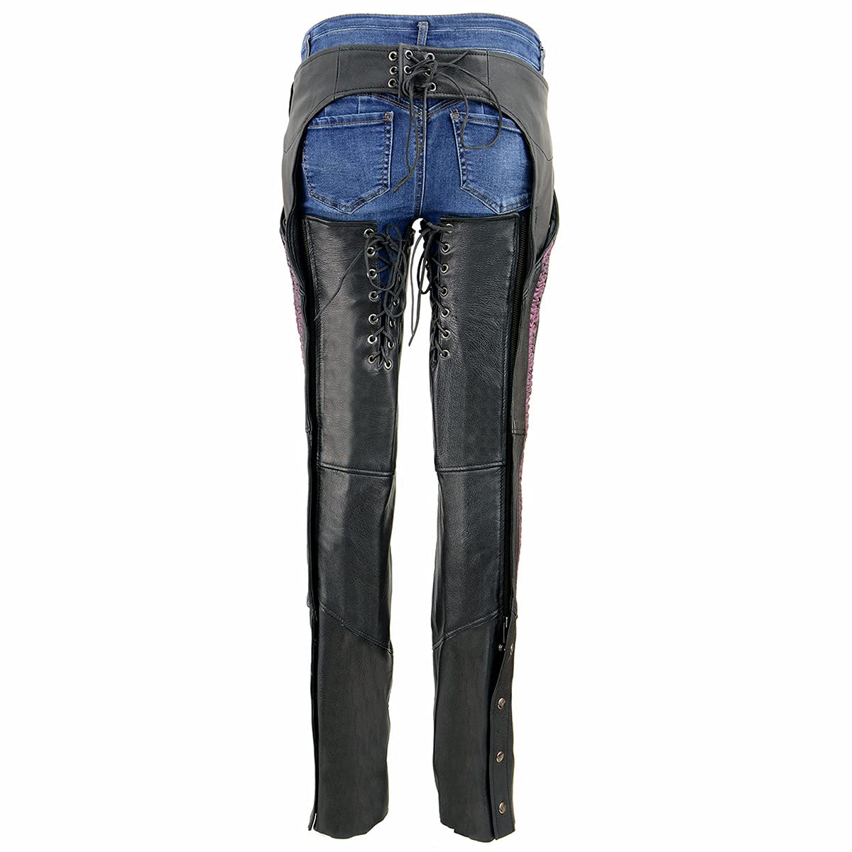 Milwaukee MLL6501 Women's Black Lightweight Goat Skin Motorcycle Chaps with Crinkled Stripes & Reflective Design - Perfect for Riding, Biker Events & Outdoor Adventures