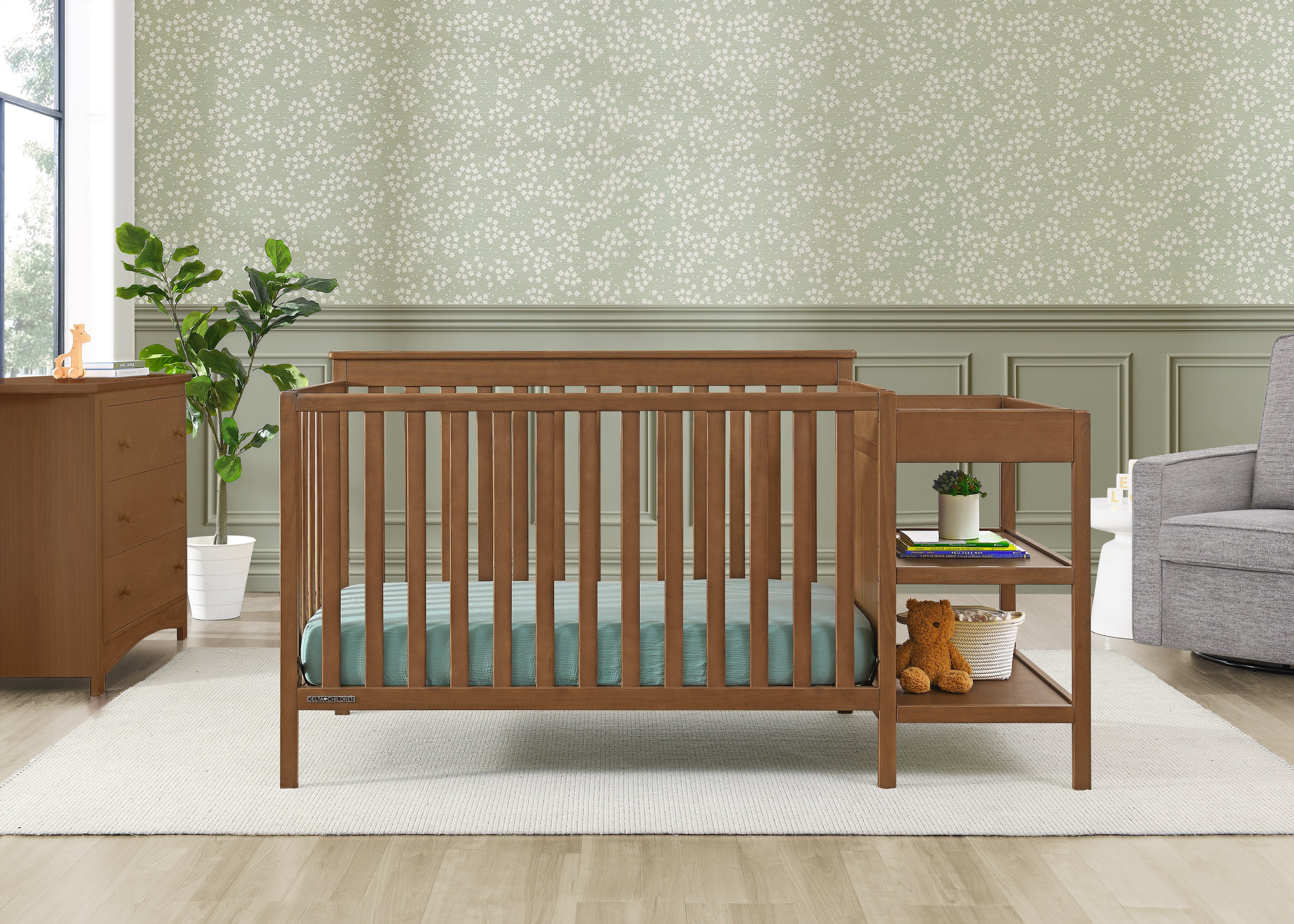 Ellie 5-in-1 Convertible Baby Crib with Changer - Nursery Furniture Set for Newborn to Toddler | Perfect for Small Spaces & Modern Nurseries