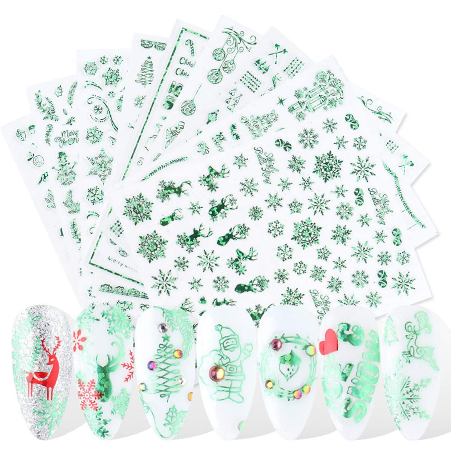 12 Sheets Christmas Nail Art Stickers - Self Adhesive Holiday Nail Decals with 3D Designs | SILPECWEE Nail Decoration Kit for Parties, Gifts & Festive Manicures
