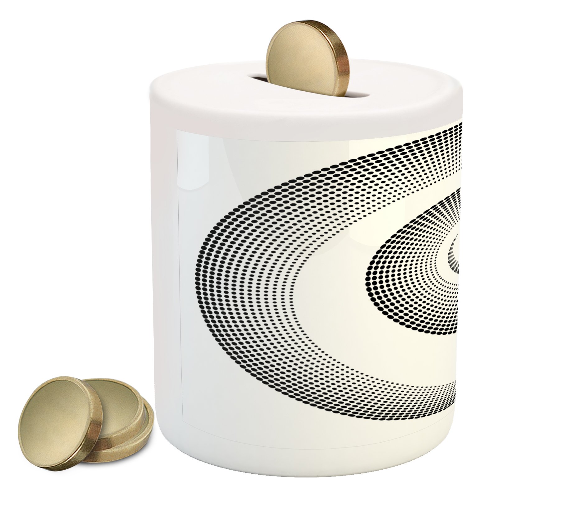 Ambesonne Spiral Dimensional Ceramic Piggy Bank with Axis Rotary Design - Black Money Box for Cash Savings | Perfect for Kids' Allowance, Coin Collection & Home Decor