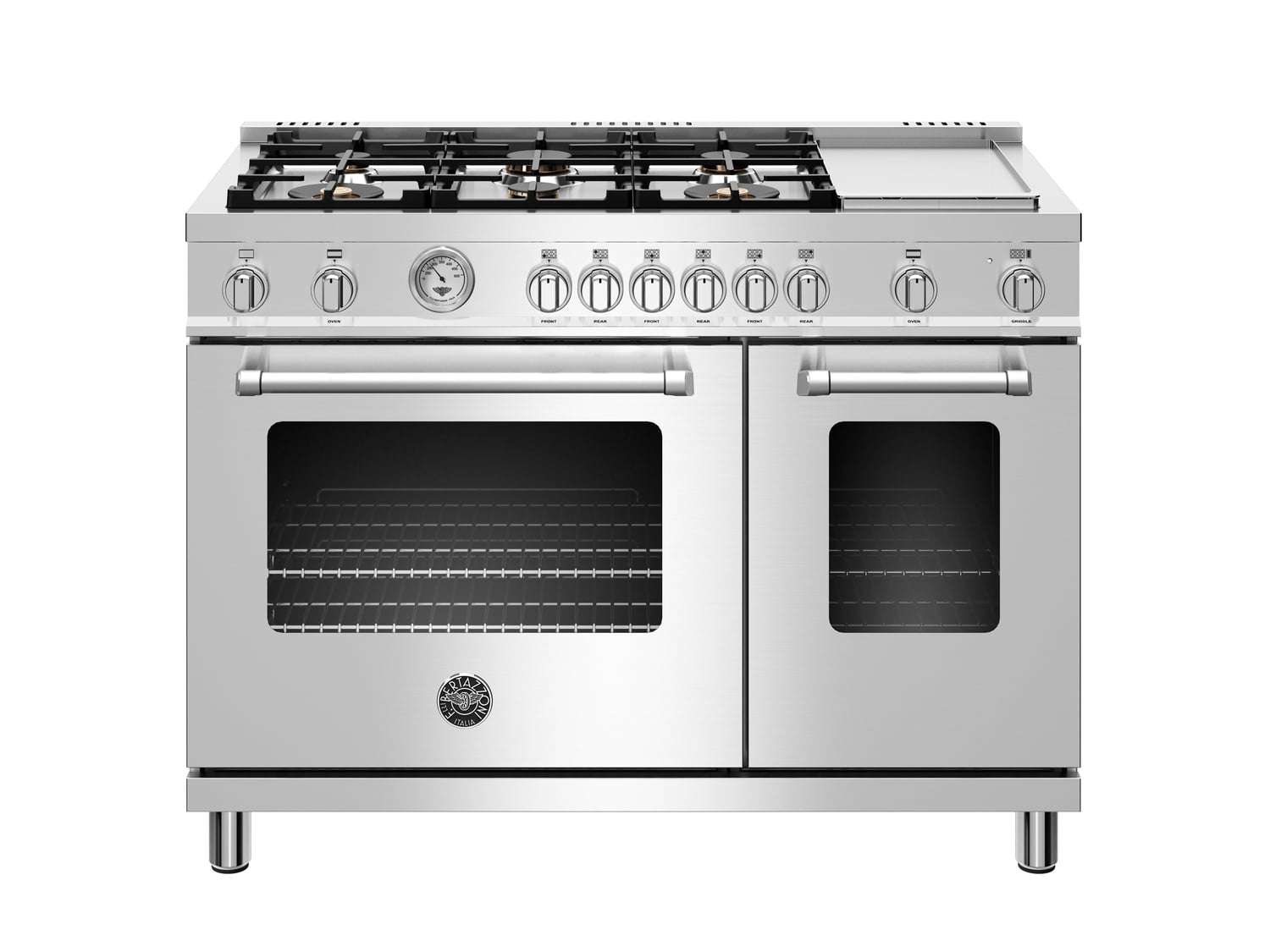 Bertazzoni MAST486GGASXT 48-Inch Professional Gas Range with 6 Brass Burners & Griddle - Stainless Steel Commercial Style for Home Kitchen, Restaurant & Catering