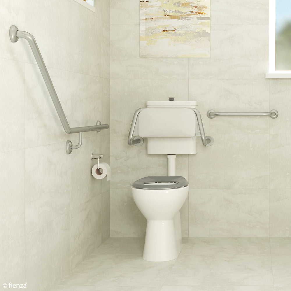 Fienza CARE2LG Accessible Toilet Safety Kit with Left-Hand 40° Grab Rail & Gray Seat - Ideal for Elderly & Disabled Bathroom Independence
