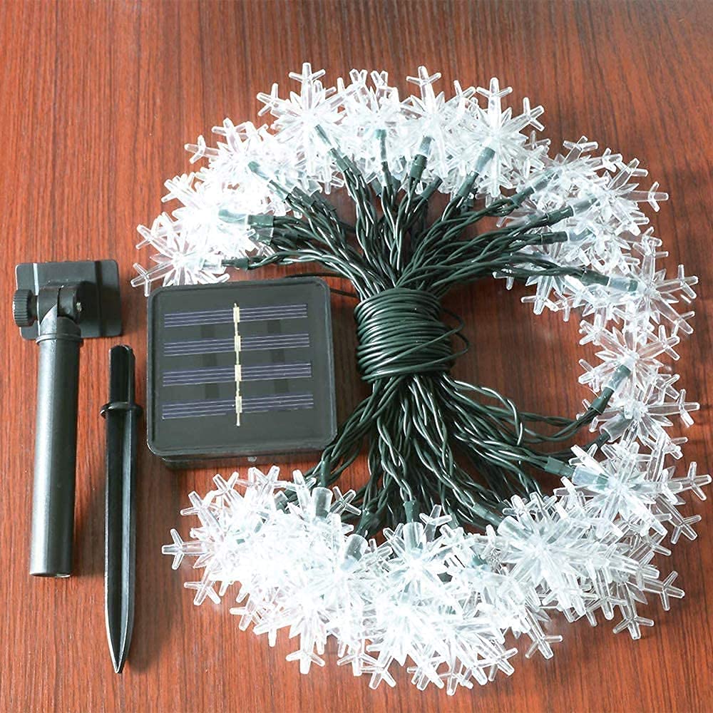 55ft 100 LED Solar Christmas Lights Outdoor Decorations - 8 Modes Waterproof Snowflake String Lights for Wedding, Party, Porch, Deck & Christmas Tree - Cool White Holiday Decor for Home, Garden & Festive Events