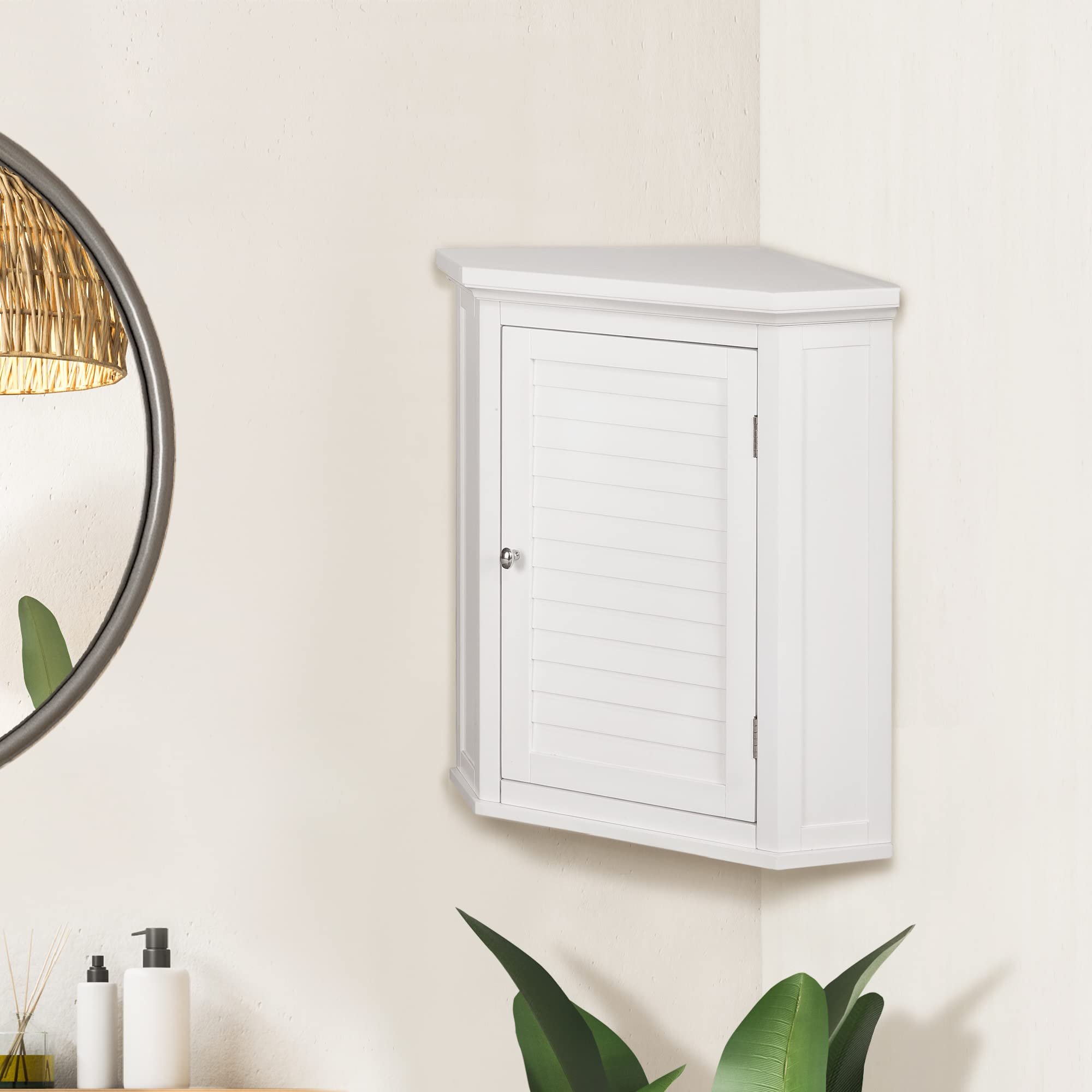 White Adjustable Corner Wall Cabinet for Kitchen & Bathroom Storage