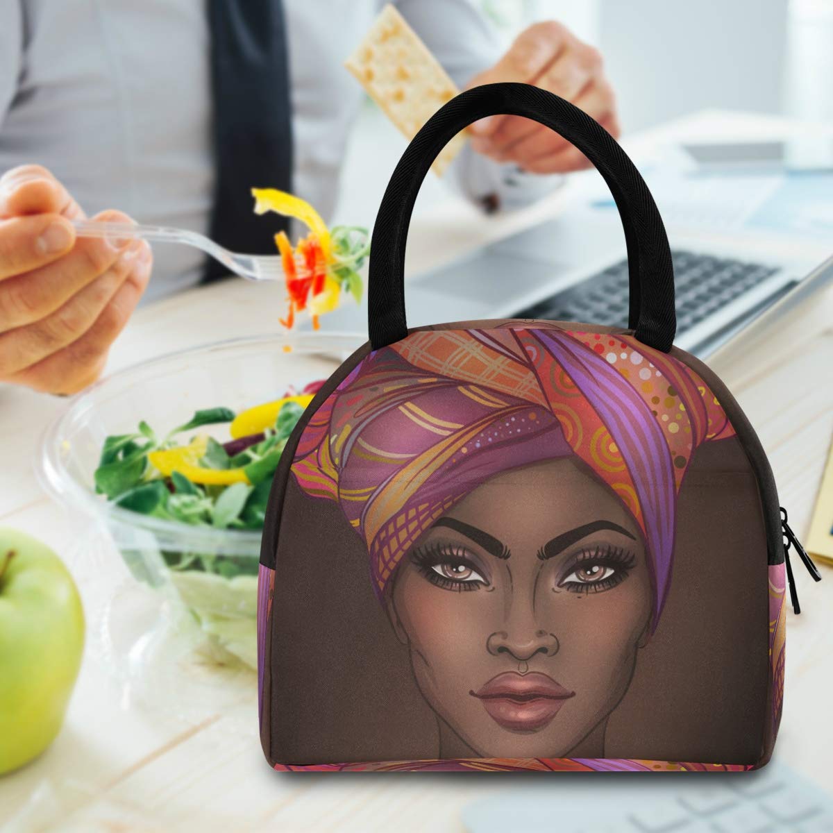 Insulated Lunch Bag Cooler Tote for Women - African Pretty Girl Design - Perfect for Work, School & Picnics