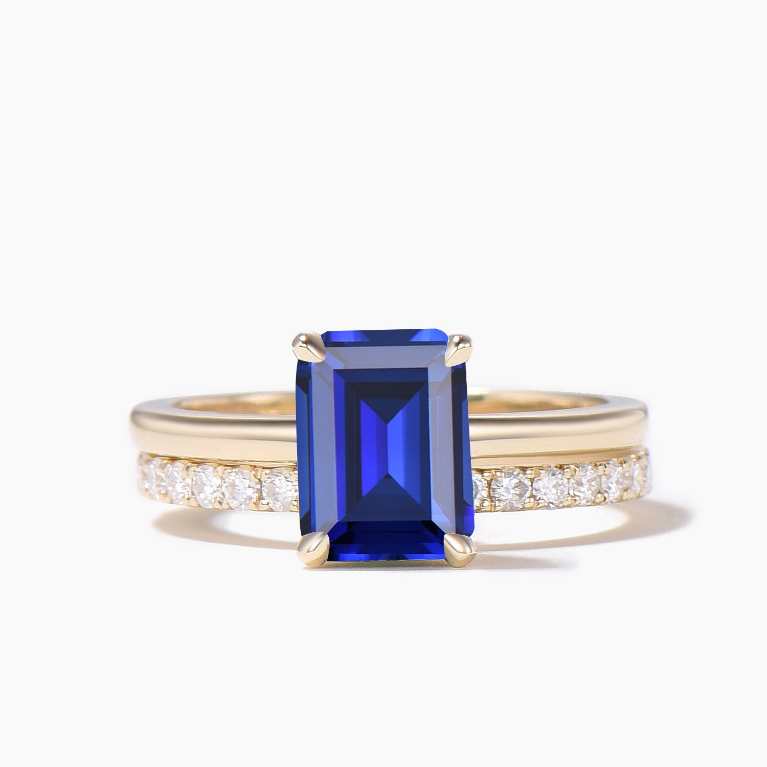 2CT Emerald Cut Blue Sapphire Solitaire Engagement Ring for Women - Hidden Halo Wedding Band, Anniversary Gift, Bridal Jewelry for Proposals & Special Occasions