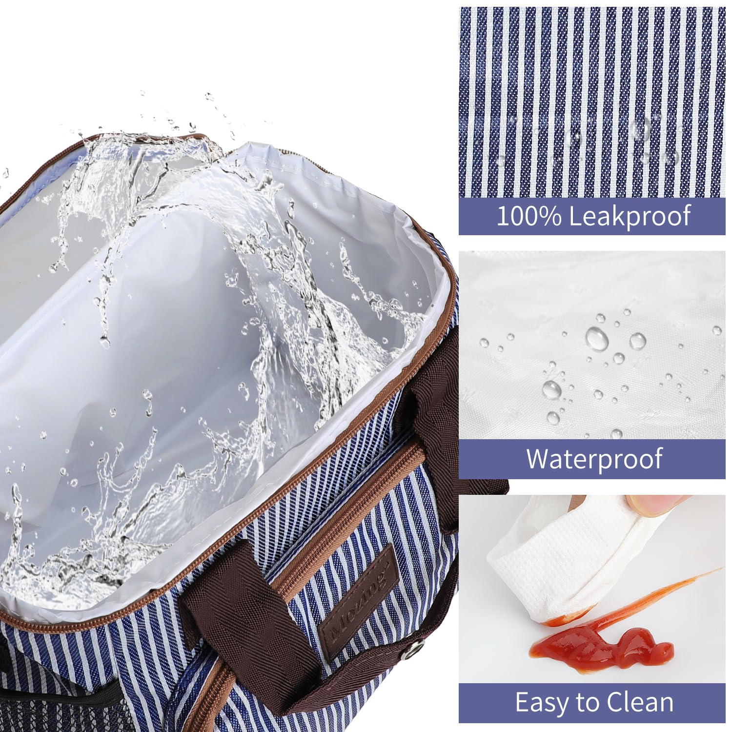 Insulated Lunch Bag for Women & Men - Reusable Lunch Box with Cooler, Leakproof Lunch Tote for Work, School, Picnic & Outdoor Activities (Blue Stripe) | Keep Food Fresh All Day