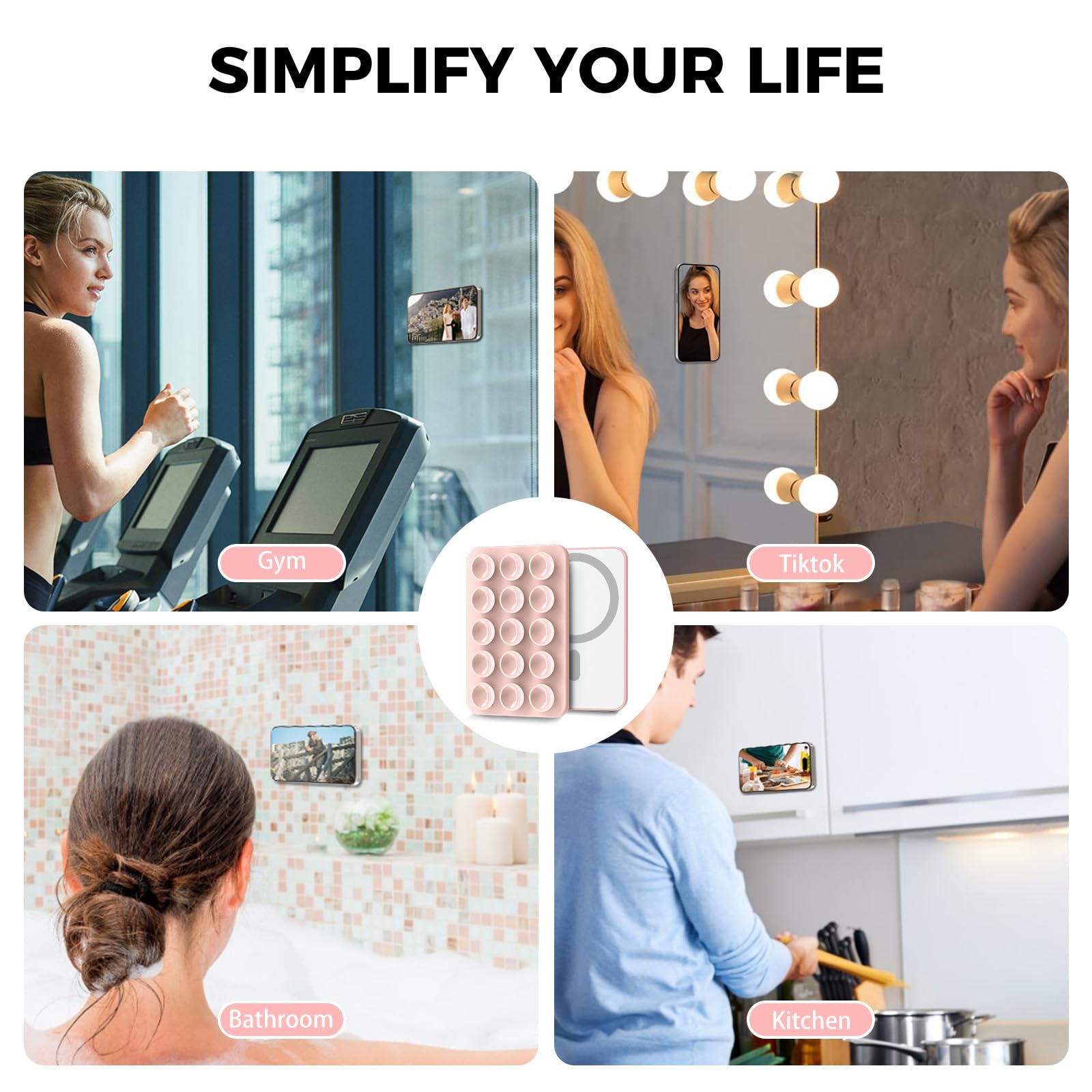 AHASTYLE Magnetic Silicone Suction Phone Case Stand for iPhone 16/15/14/13/12 Series - MagSafe Compatible Shower Phone Holder with Mirror, Perfect for TikTok Videos, Selfies, and Hands-Free Viewing in Car, Kitchen & Bathroom