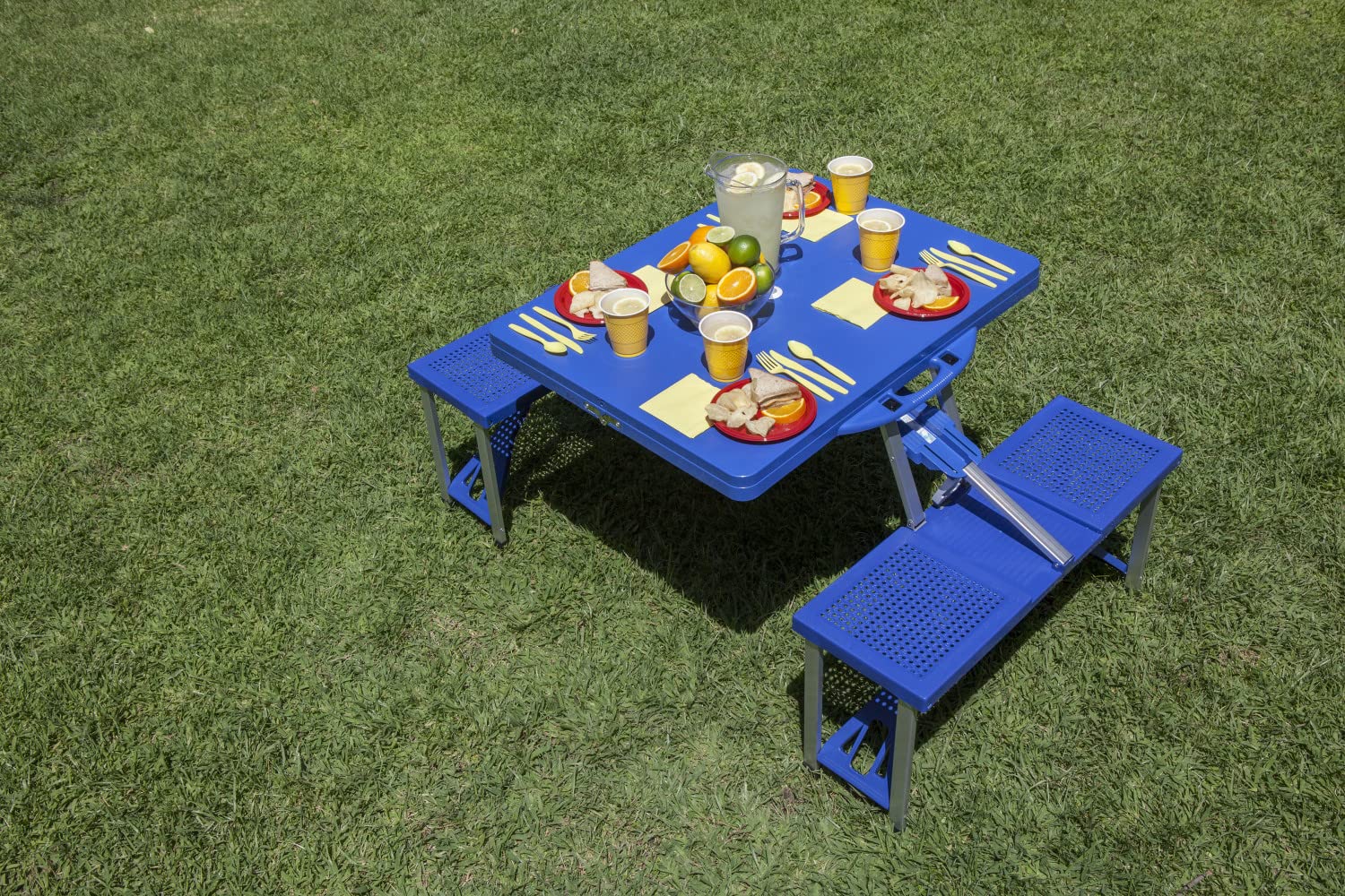 PICNIC TIME NCAA Penn State Nittany Lions Folding Picnic Table - Portable Camping Table with Umbrella Hole - Outdoor Dining Table for Tailgating, Beach, Backyard (Royal Blue)