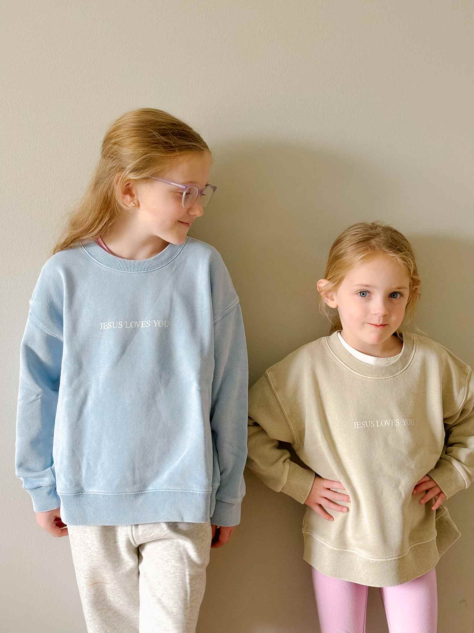 Jesus Loves You Kids Crewneck Sweatshirt - Neutral Color Christian Apparel for Boys & Girls - Perfect for Church, Sunday School & Family Gatherings