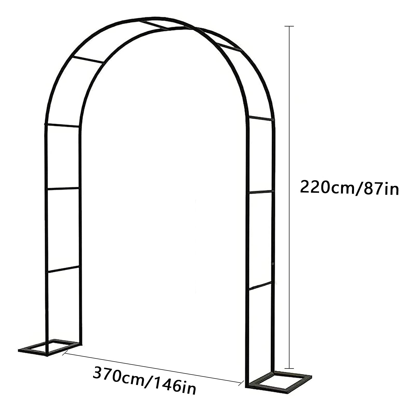 Black Steel Garden Arbor Archway - 370x220cm (146x87in) for Wedding Ceremony, Outdoor Party & Plant Climbing Trellis - Easy Assembly & Durable Decoration for Gardens, Backyards & Patios