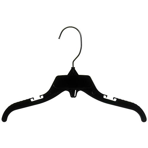 Mainetti 498 Black Plastic Hangers with Rotating Metal Hook - 12 Inch Notched Hangers for Shirts, Tops, Dresses (500 Pack) - Perfect for Retail Stores, Closet Organization & Garment Display