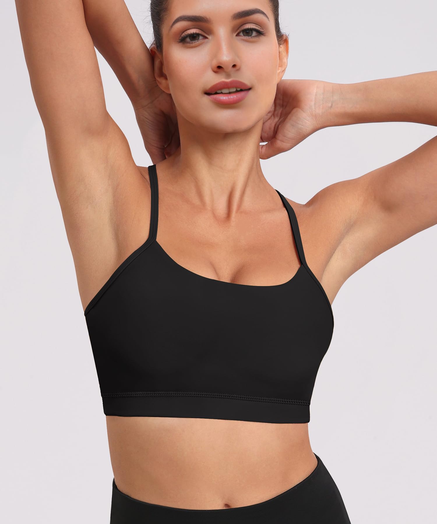 Women's Spaghetti Strap Padded Sports Bras - 3 Pack Y-Back Yoga Workout Tops for Running, Gym & Activewear | Breathable Support for High-Impact Exercise