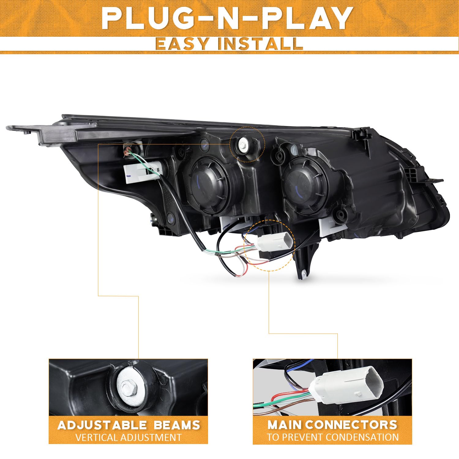 2013-2015 Chevy Malibu Headlights - LT/LTZ Replacement Pair for Night Driving