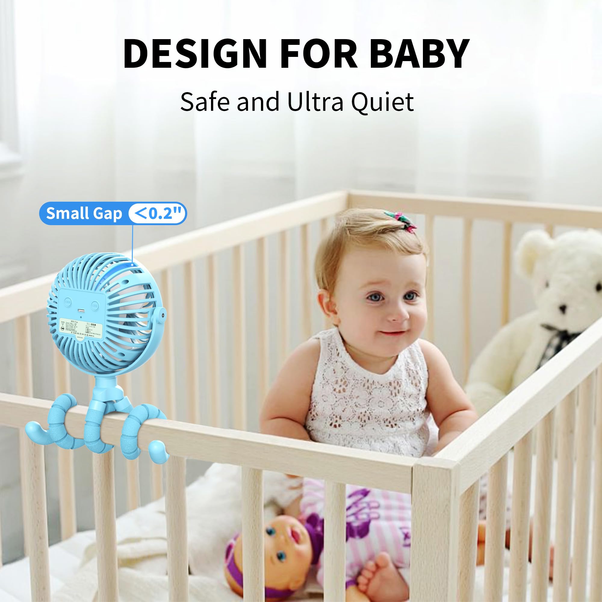 AMACOOL Rechargeable Stroller Fan with Flexible Tripod - 3 Speed Adjustable, 360° Rotatable Clip On Fan for Baby Stroller, Car Seat, Crib, Bike & Treadmill | Portable Personal Cooling Fan for Indoor & Outdoor Use (Blue)