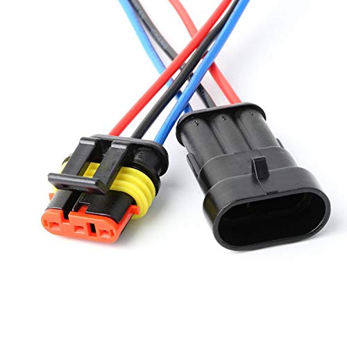 Waterproof 3 Pin Electrical Connector 16AWG for Car, Truck, Boat - 5 Pack