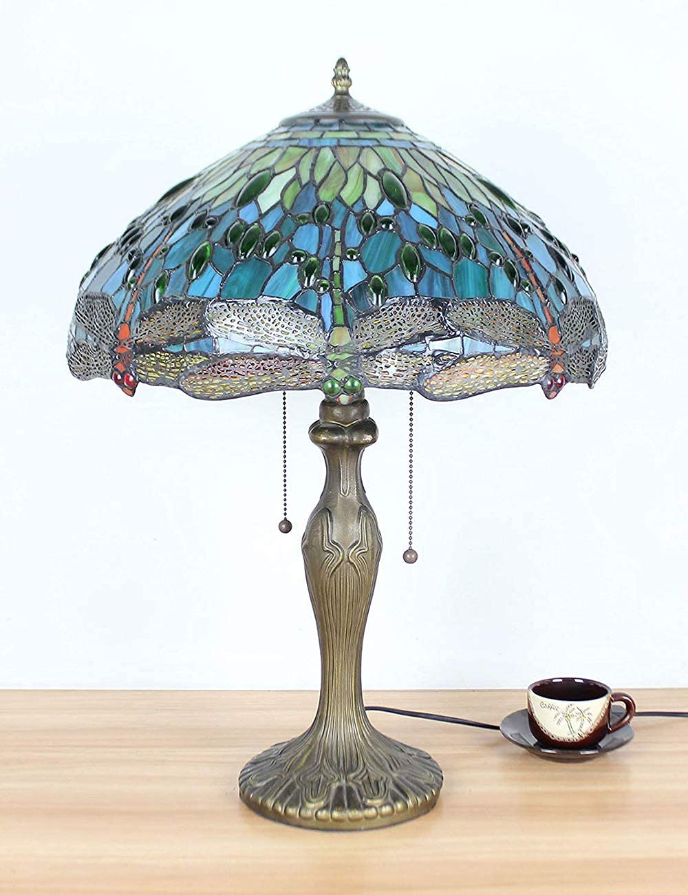16 Inch Green Dragonfly Jewelry Table Lamp - Minimalist Bedside Lamp for Bedroom, Living Room, Bar & Lounge with Glass Shade - Perfect for Reading, Decor & Ambient Lighting