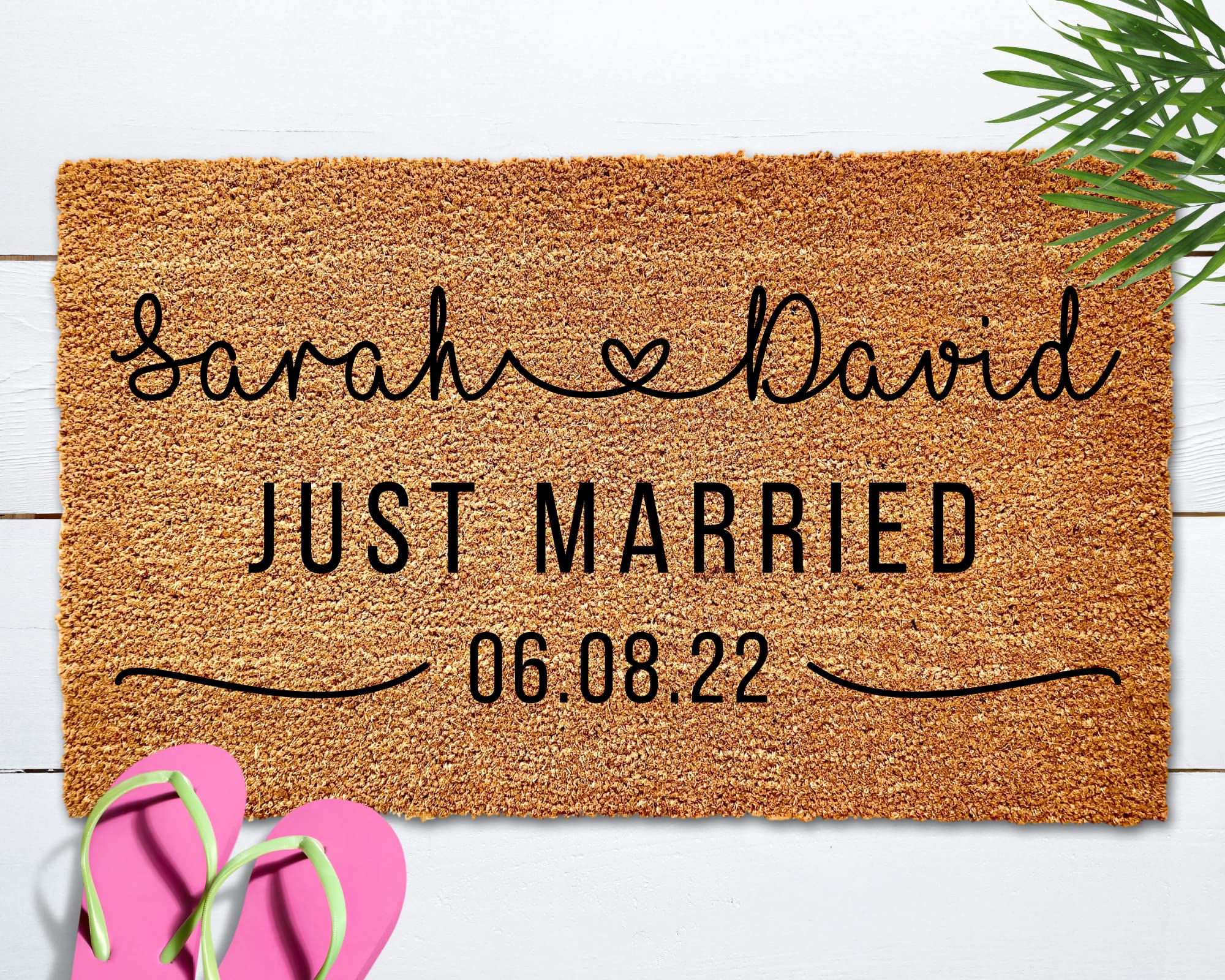 Personalized Just Married Doormat - Custom Outdoor Welcome Mat for Newlyweds - Monogrammed Home Decor Gift (36x24) - Perfect for Wedding Entrance & New Home Present