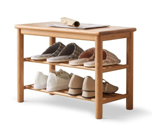 Solid Oak Wood Shoe Bench - Durable Entryway Stool for Putting On Shoes, Boots & Sneakers - Perfect for Hallway, Bedroom or Mudroom Organization