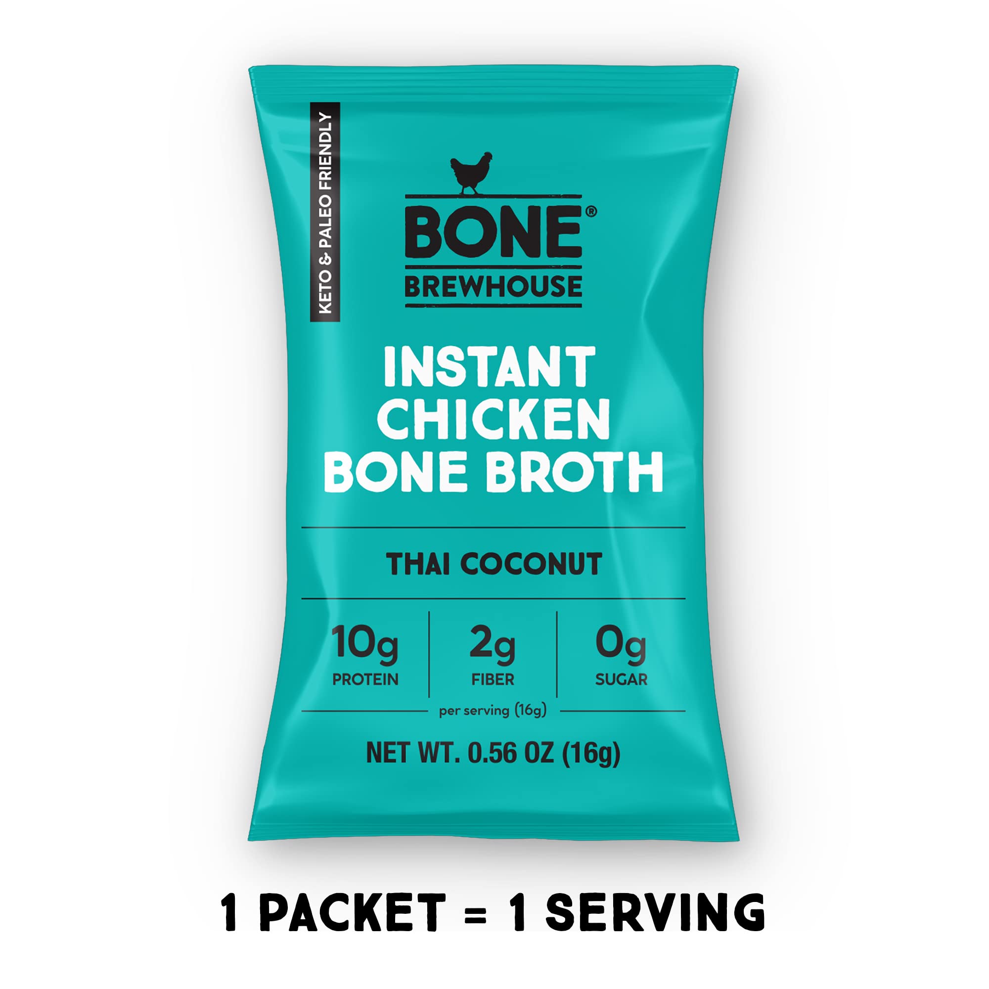 Bone Brewhouse Chicken Bone Broth Protein Powder - Thai Coconut Flavor | Keto, Paleo Friendly Instant Soup | 10g Protein, Natural Collagen | Gluten-Free, Dairy-Free (5 Servings) - Perfect for Post-Workout Recovery, Keto Diet & Healthy Cooking