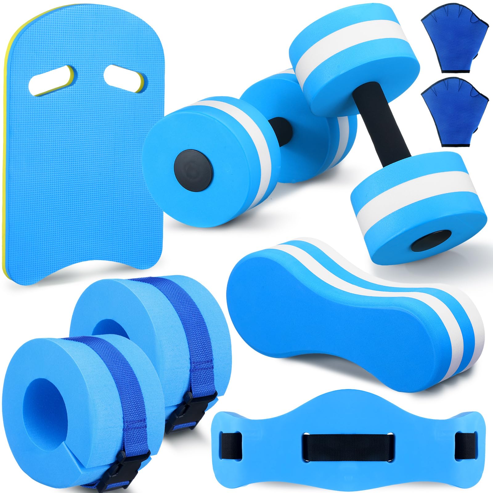 8-Piece Water Aerobics Set with Foam Dumbbells, Swim Belt, Pull Buoy, Kickboard & Water Gloves - Aquatic Fitness Equipment for Weight Loss, Pool Workouts & Water Therapy | Perfect for Swimming, Hydrotherapy & Senior Exercise